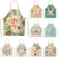Easter bunny Pattern Kitchen Aprons for Women Home Cooking Cotton Linen Sleeveless Apron 65x53cm Baking Accessories Bibs Aprons