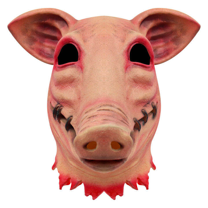 หน้ากากฮาโลวีนหมูน่ากลัว Masque Latex Pig Head Face ครอบคลุม Bloody ...