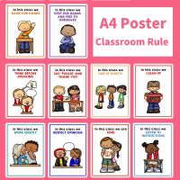 Classroom Rules A4 Educational Posters Kindergarten Classroom Decoration Supplies School English Posters Children Flashcards