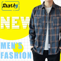 RUNAY ฤดูใบไม้ผลิใหม่เสื้อลายสก๊อตชายหนุ่มเทรนด์หลวมพลัสขนาดเสื้อแขนยาวเสื้อผู้ชายเทรนด์