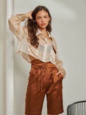 SparklingxSunset - Dawn Trouser สี Copper กางเกงสามส่วนเอวสูง ผ้าซาติน