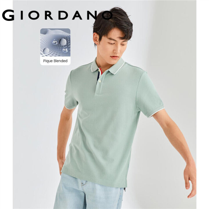 Giordano ผู้ชาย เสื้อโปโลยางประตูทรงเข้ารูป แขนสั้น สีตัดกัน Free Shipping  01012426 | Lazada.Co.Th