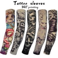 1 Pair Tattoo Sleeves Men Long Summer Seamless Armguard Sun Protection Cover Outdoor Gloves Driving Ice Silk Arm Sleeves Sleeves