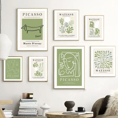 สีเขียว Matisse Picasso Cutout Fauvism Wall Pop Art ภาพวาดผ้าใบ Nordic โปสเตอร์และพิมพ์สำหรับตกแต่งห้องนั่งเล่น