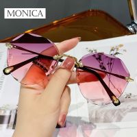 【CC】♗  Classic Rimless Round Sunglasses Gradient Oversized Glasses Female Outdoor Big Frame GogglesUV400