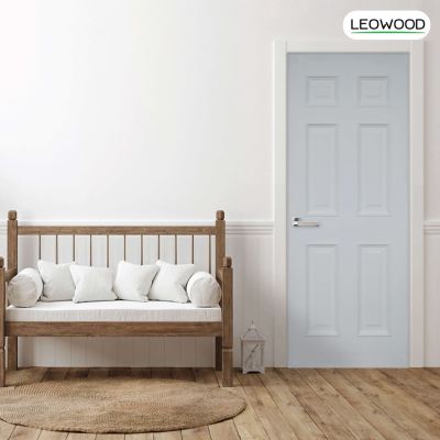 ประตู LeoNic ลูกฟัก 6 ตรง สีแล็คเกอร์ขาว ขนาด3.5x 90 x 200 ซม. LEOWOOD