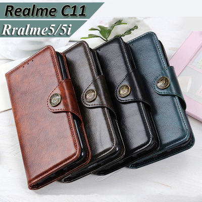 หนังแท้สำหรับ Realme 10T 5G/C55/C11 C21/5i Realme/Realme 5เคสโทรศัพท์กระเป๋าเงินแบบกลับด้านได้ป้องกันแรงกระเทือนหรูพร้อมเคสช่องเสียบการ์ดโทรศัพท์