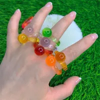 JSVALIANT แหวนเรซิ่นลูกคริสตัลเครื่องประดับแฟชั่นอะคริลิกเรซินสีลูกอมเรขาคณิตผิวเรียบสไตล์เกาหลีแหวนใส่นิ้ว