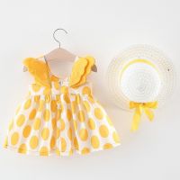 Princess Baby Girl Dress Toddler Dress 3D Wings Summer Dotted Sleeveless Baby Dress with Hat New Baby Bibs