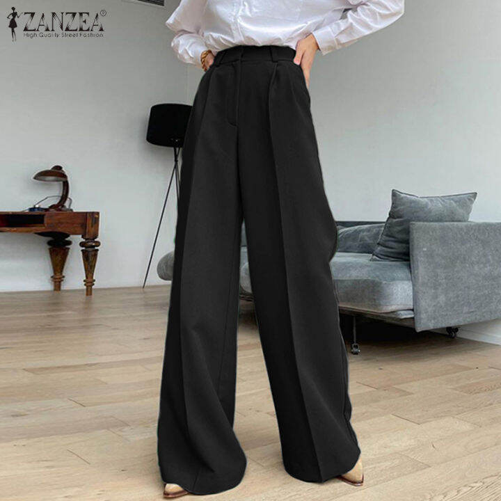 Women's Casual Polyester Loose Pants With Zipper