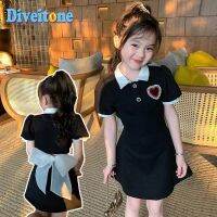 สาวกลับโบว์กลวงออกชุดแขนสั้นแฟชั่นฤดูร้อนวิทยาลัยลม original girl back bow openwork polo skirt childrens summer dress childrens college style short sleeve skirt