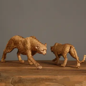 Retro Cheetah Statue Animal Figurine Panther Leopard Sculpture Home Office  Table Desktop Decor Ornaments Gifts