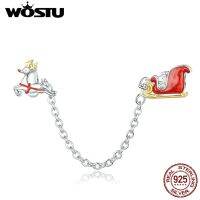 WOSTU 925เงินสเตอร์ลิงคริสต์มาสของขวัญรถความปลอดภัยChain Charmเดิมเงินสร้อยข้อมือCharmsกับตัวกันซิลิโคนZBSCC1667