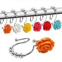 【LZ】○  Rose Flower Gancho Cortina de Chuveiro Glide Duplo Aço Inoxidável Cinco Bolas Haste de Chuveiro Universal Anel Hanger Holder 12 Pcs