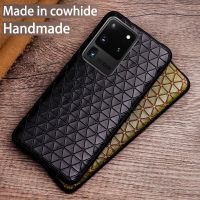 ▲✤☒ Genuine Leather Phone Case For Samsung Galaxy S21 Note 10 20 Ultra S10 S10e 5G S8 S9 Plus Case Cowhide Triangle Texture Cover