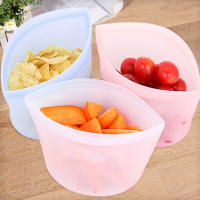【CW】⊙☾  Thickened Fresh-keeping Silicone Food Storage Three Color Gauge Reusable Zip lock organizer