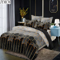 Nordic Minimalist Luxury Style Geometric Pattern Gilded Bedding Duvet Cover Super Double Plus Size, With Pillowcase