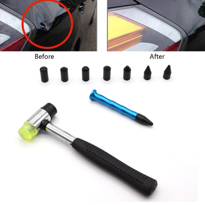 ปากกาซ่อมรอยบุบสำหรับตัวถังรถยนต์-เครื่องมือเคาะลงทำจากอะลูมิเนียมพร้อมหัวตะปู8หัวอุปกรณ์สำหรับซ่อมรถยนต์