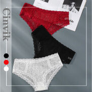 Cinvik Plus Size Lace Panties For Women Middle Waist No Trace Panty Women