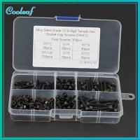 COOLEAF 300Pcs 6mm/8mm/12mm/16mm/20mm สกรูหัวจม เหล็กอัลลอยเกรด12.9 สีดำสีดำ สกรูหัวจมหกเหลี่ยม พร้อมกล่องเก็บของ ชุดน็อตและสลักเกลียว อุตสาหกรรมเครื่องจักรพิเศษ