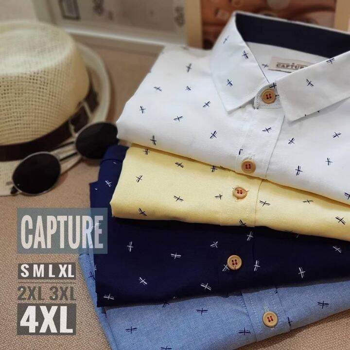 capture-shirt-เสื้อเชิ้ตผู้ชาย-คอปก-แขนสั้น-oxford-ลายแมลงปอ-สีกรม-มีถึงอก-48-นิ้ว