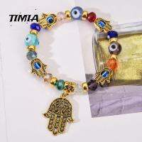 TIMIA อีลาสติก กำไลข้อมือตาปีศาจสีน้ำเงินตุรกี โลหะผสมอัลลอยด์ ฝ่ามือสำหรับฝ่ามือ บุคลิกลักษณะเฉพาะ ปรับได้ปรับได้ สำหรับผู้หญิง