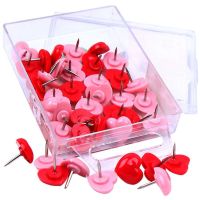 Hot sale 50 PCS Heart Push Pins  Red Bulletin Boards Thumb Tacks  Pink Cute Wall Tacks Decorative for Cork Board Home and Offi Clips Pins Tacks