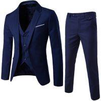 【HOT】▫○✼ Fashion Men Classic 3piece Set Wedding Grooming Jacket Pant Gray Burgundy Szie S-6xl