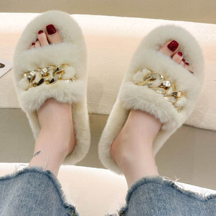 summer-fluffy-women-slippers-gold-chain-fur-slippers-shoes-women-fox-fur-flip-flop-flat-furry-fur-slides-outdoor-sandals-woman