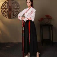 Ancient costume hanfu elements of han students class of men and women lovers Chi古装汉服男女情侣中国风侠客汉元素学生班服运动会开幕舞蹈演出服7 5