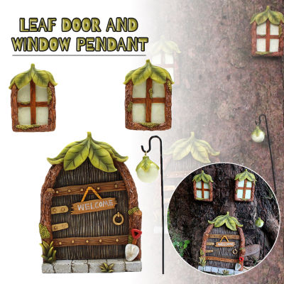 Newest 1 Set Garden Decoration Tree Hanging Light Ornaments Leaf Fairy Door and Windows Home Hanging Decoration Landscapes