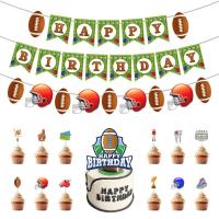 Rugby Theme Set American Cake Topper with Happy Birthday Banner Super Bowl Rugby Theme Birthday Decoration Party Supplies Banners Streamers Confetti