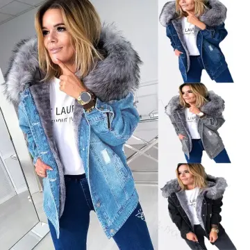 Fur hooded 2025 denim jacket