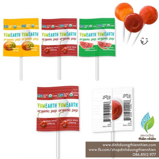 Hcmkẹo mút trái cây hữu cơ yum earth organic lollipops set lẻ 10 cây - ảnh sản phẩm 1