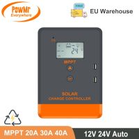 Powmr ตัวควบคุมเครื่องชาร์จแผงโซล่า MPPT 40A 30A 20A 12V 24V เหมาะจอ LCD อัตโนมัติกับเครื่องชาร์จ Baterai Litium เจลเอจีเอ็มที่มีน้ำท่วม