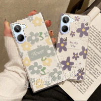 เคสสมาร์ทโฟนสำหรับ Realme 10 4G 10T Pro + Pro Plus 5G ดอกไม้สีเขียวสีม่วงเคสโทรศัพท์โปร่งใสน่ารักน่ารัก TPU ฝาหลัง Realme10 Realme10T 10Pro + 10Pro