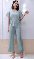 2MUAY PLEAT เซ็ตพลีทคุณภาพ BASIC SHORT SLEEVE TOP WITH WIDE LEG PANT PLEAT SET รุ่น GJO9117/ GJO3882 6สี FREE SIZE