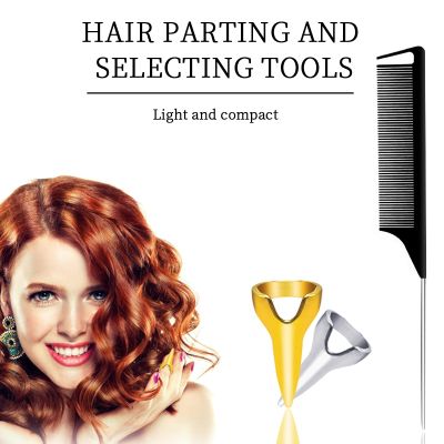 【CC】 Hair Parting and Selecting Tools Tail Comb And Metal Braiding Rings Sets
