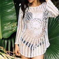 [COD]Handmade Beach Cover-Ups,โครเชต์ถักบิกินี่ Cover-Ups ชุดว่ายน้ำฤดูร้อนเซ็กซี่ Tie-Dye Beach Dress