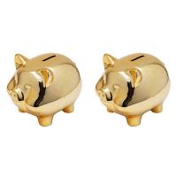 2X Ceramic Gold Pig Piggy Bank Cute Coin Piggy Bank Creative Home Furnishings Lucky Pig Decoration,Gold Pig