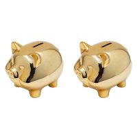 2X Ceramic Gold Pig Piggy Bank Cute Coin Piggy Bank Creative Home Furnishings Lucky Pig Decoration,Gold Pig