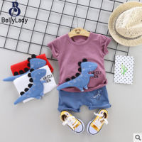 2pcs/set Boys Cartoon Dinosaur Printing Cotton Set Short Sleeves Round Neck Shirt Shorts Two-piece Suit【fast】