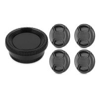 4pcs 58mm Lens Cap with Lens Cap Leash Hole Bundle For Dslr Cameras Nikon Canon &amp; 1 set Black Plastic Camera Body Cover + Rear Lens Cap For Nikon Digital SLR