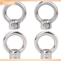 PUPU 4pcs 304สแตนเลสสตีล น๊อตสำหรับยกตา ทนทานสำหรับงานหนัก รูปทรงวงแหวน แหวนน๊อต ทนทานต่อการใช้งาน 1/4ค่ะ สลักเกลียวตา เกรดทางทะเล