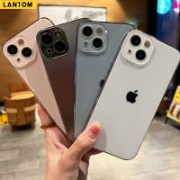 LANTOM เคสโทรศัพท์ซิลิโคนขอบตรงสำหรับโทรศัพท์ iPhone 13 12 11 14 Pro Max 14 Plus พร้อมโลโก้