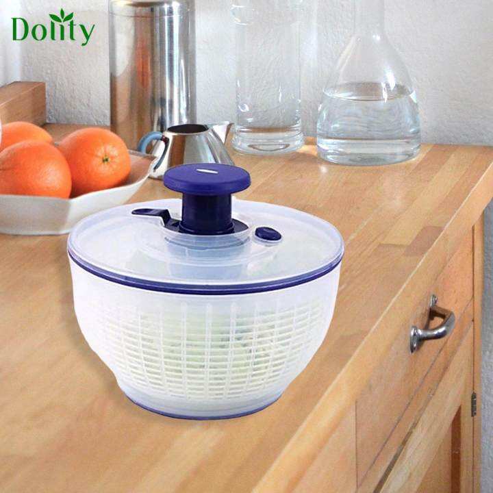 Dolity Salad Spinner Manual Fruits Vegetables Dryer Drainage Basket 