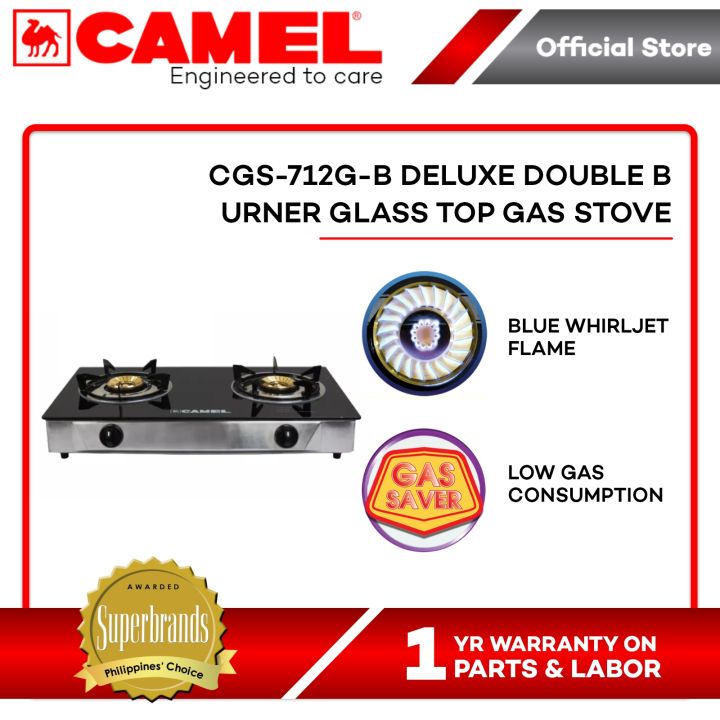 Camel CGS-712G-B Deluxe Double Burner Glass Top Gas Stove With ...