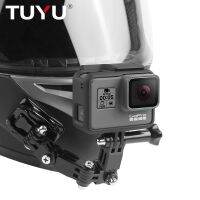 TUYU ที่ยึดหมวกกันน็อกจักรยานมอเตอร์ไซค์หมวกกันน็อคที่ติดคางสำหรับ Go Pro 8 Yi SJCAM DJI OSMO อุปกรณ์ติดกล้องหมวกนิรภัยรัดเข็มขัดแบบปรับได้