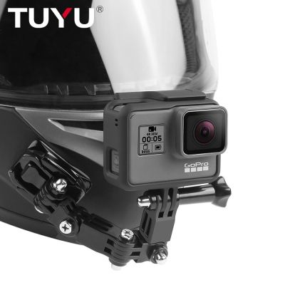 TUYU ที่ยึดหมวกกันน็อกจักรยานมอเตอร์ไซค์หมวกกันน็อคที่ติดคางสำหรับ Go Pro 8 Yi SJCAM DJI OSMO อุปกรณ์ติดกล้องหมวกนิรภัยรัดเข็มขัดแบบปรับได้