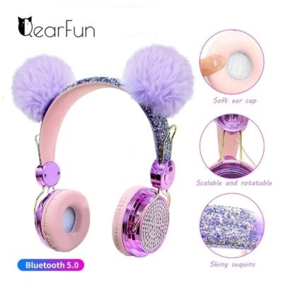 （Orange home earphone cover）หูฟังพร้อมไมโครโฟนมีสายแวววาวสำหรับเด็กผู้หญิง,หูฟังไร้สายบลูทูธระยิบระยับน่ารักหูฟังสำหรับฟังเพลงมีสาย